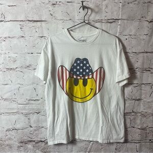 Samegang Patriotic Cowboy Smiley Face T-Shirt Graphic Tee - Size Large